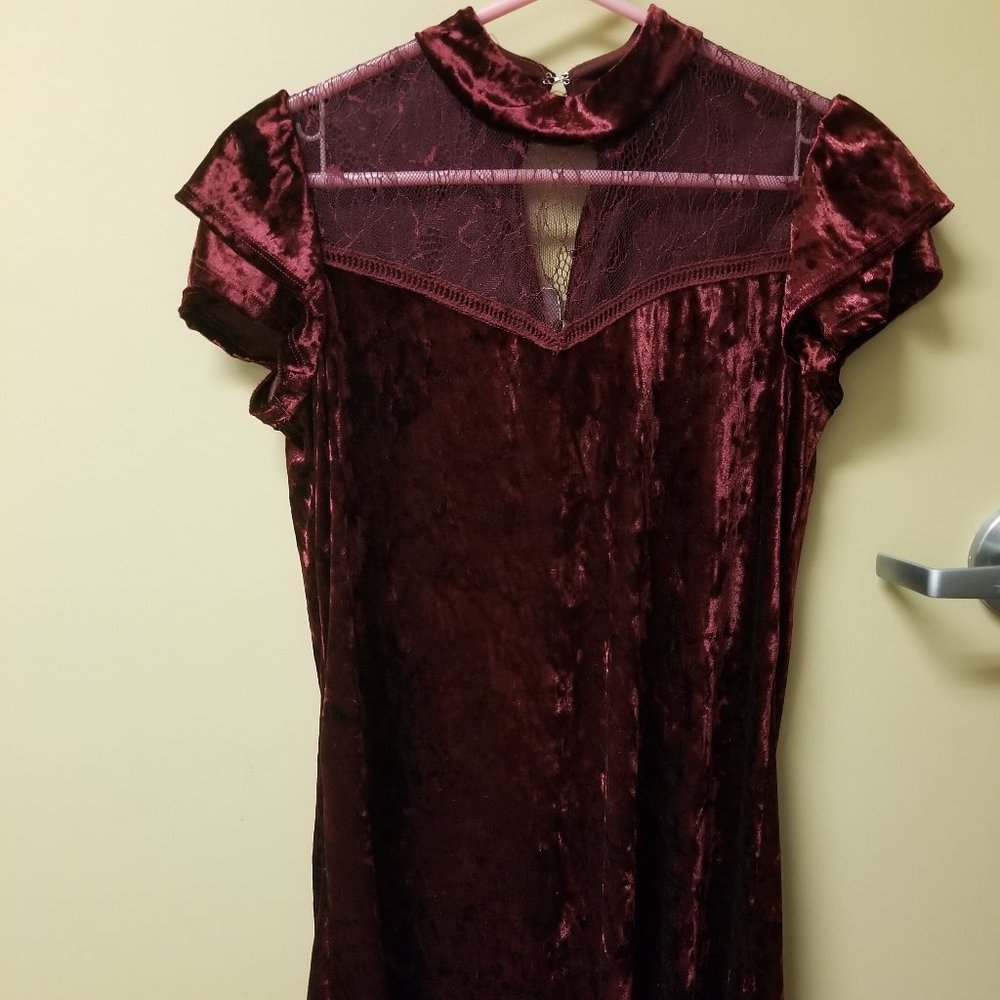 Maroon velvet mini swing dress